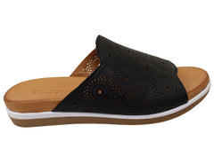 Orizonte Shelly Womens Comfortable European Leather Slides Sandals