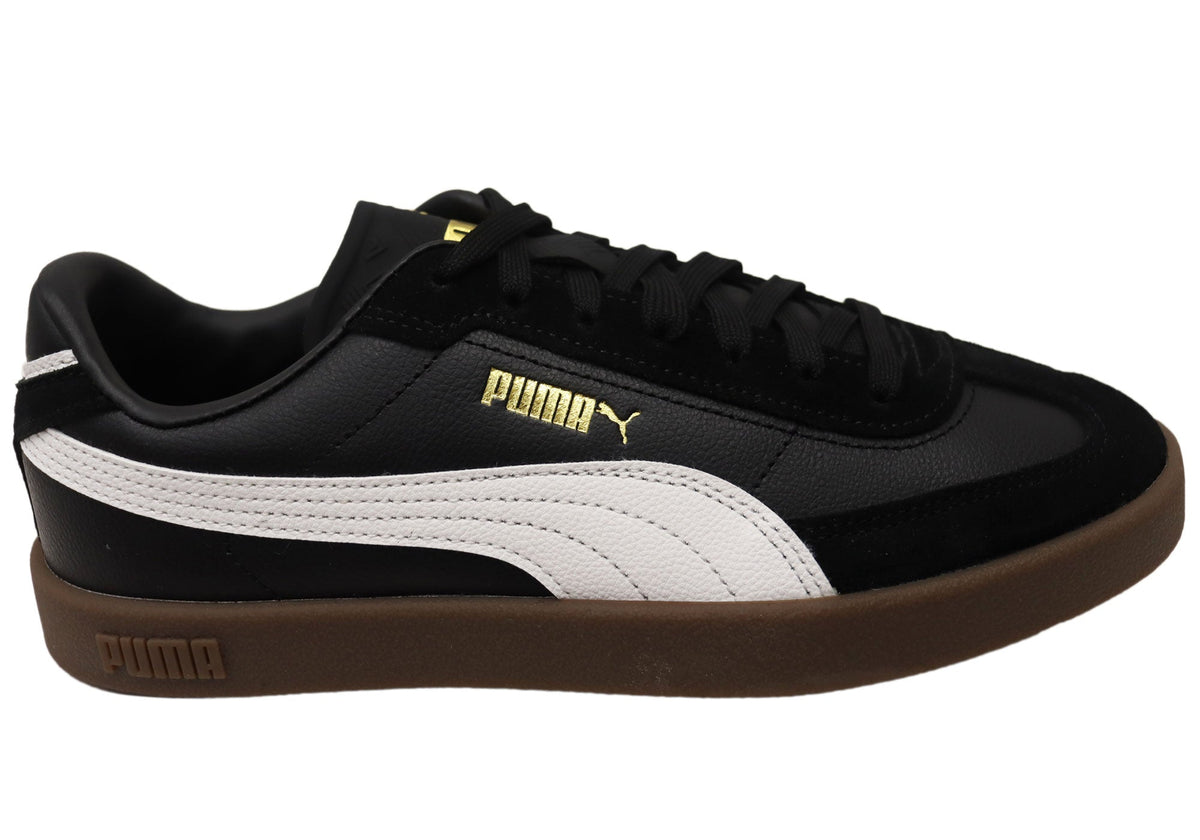 Puma Club II Era Mens Leather Lace Up Casual Shoes Black White