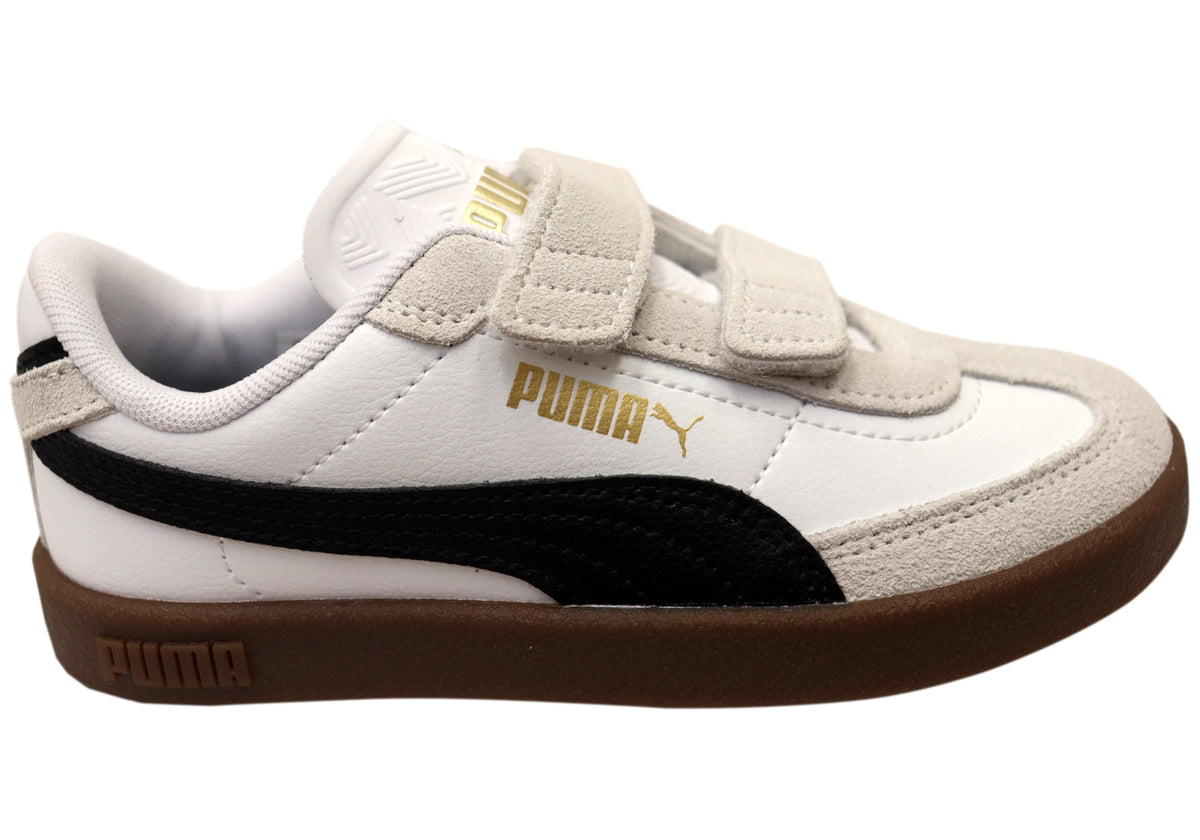 Puma Club II Era V PS Kids Adjustable Strap Sneakers White Black