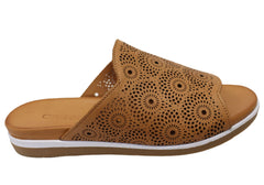 Orizonte Shelly Womens Comfortable European Leather Slides Sandals