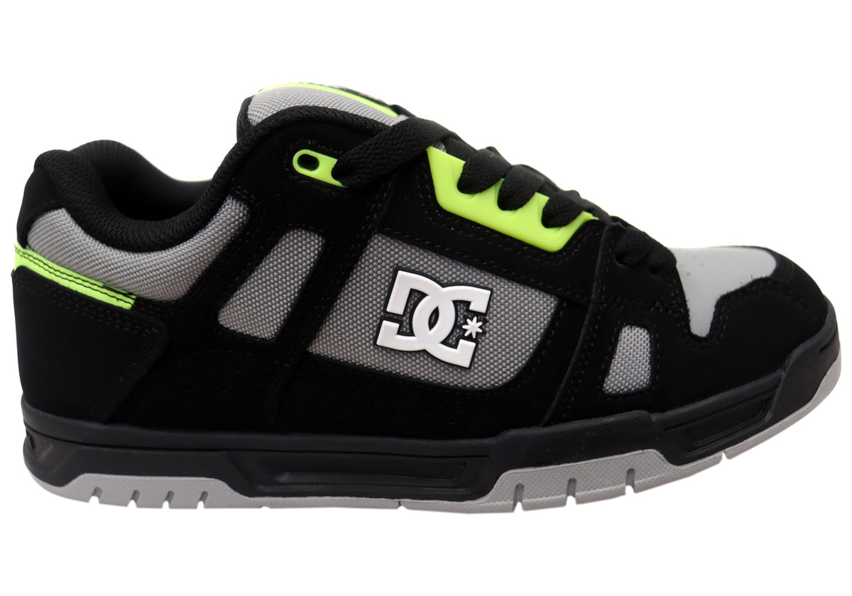 DC Shoes Mens Stag Comfortable Leather Lace Up Shoes Black Grey Green